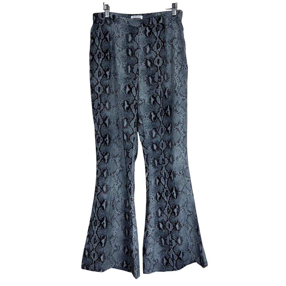 Missy Empire Pants Womens 14 Gray Snake Print Flare High Rise Maximalist Y2K